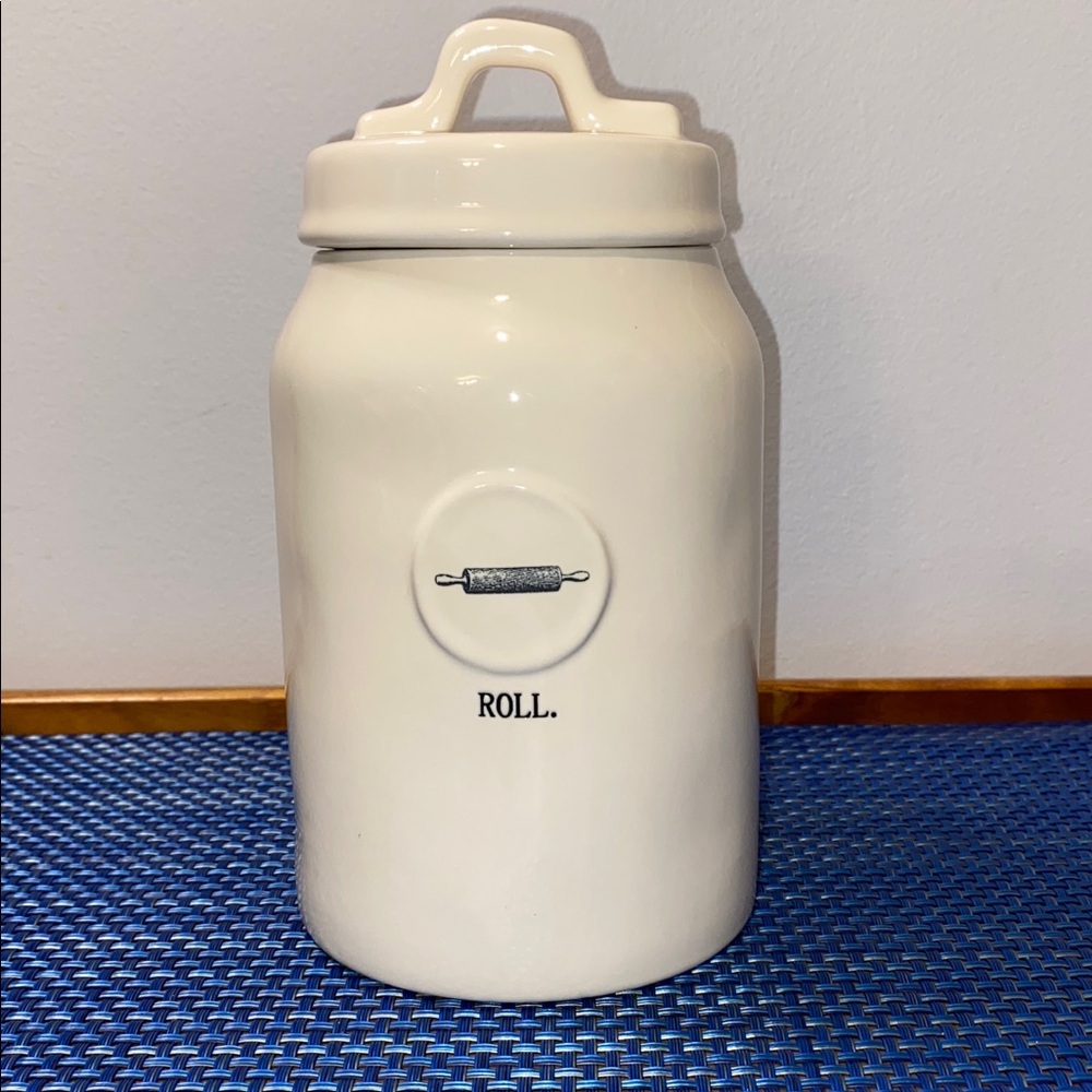 Rae Dunn Roll canister, features a rolling pin. NWT